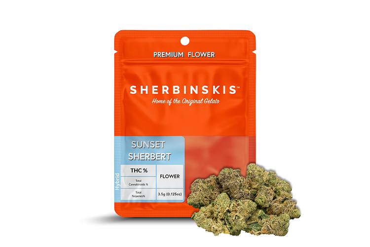 Sunset Sherbert Prepackaged Flower | 3.5g by Sherbinskis