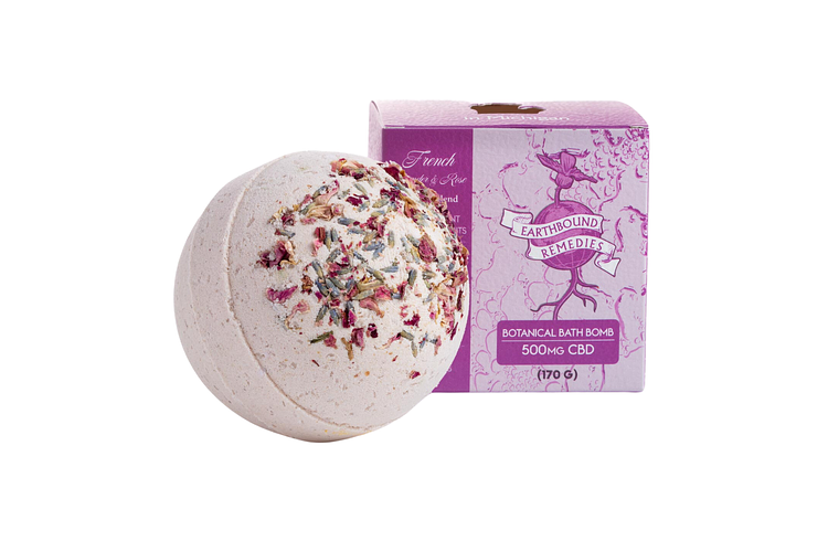 French Lavender & Rose Botanical Bath Bomb 500mg CBD by Earthbound Remedies