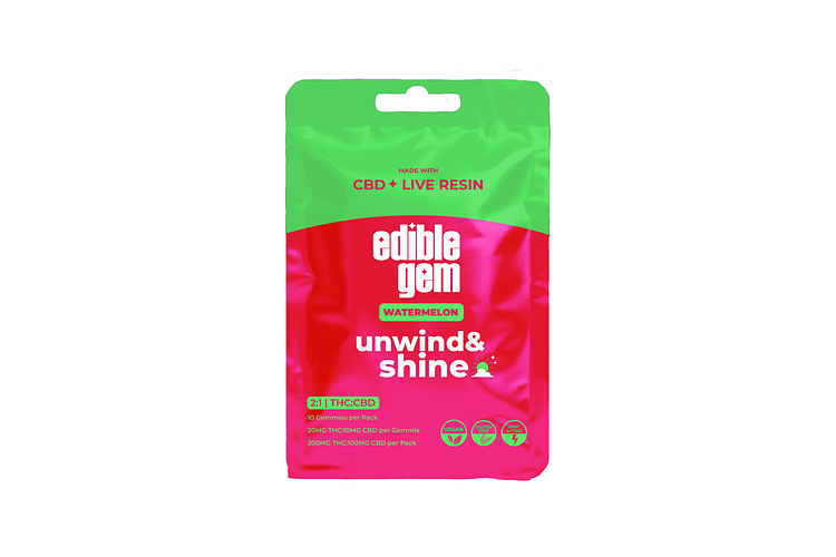 Edible Gem | Watermelon Unwind & Shine Live Resin Gummies | 2:1 THC:CBD | 200mg by Edible Gem
