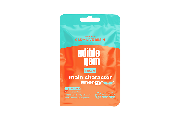 Edible Gem | Peach Main Character Energy Live Resin Gummies | 1:1 THC:CBD | 200mg by Edible Gem