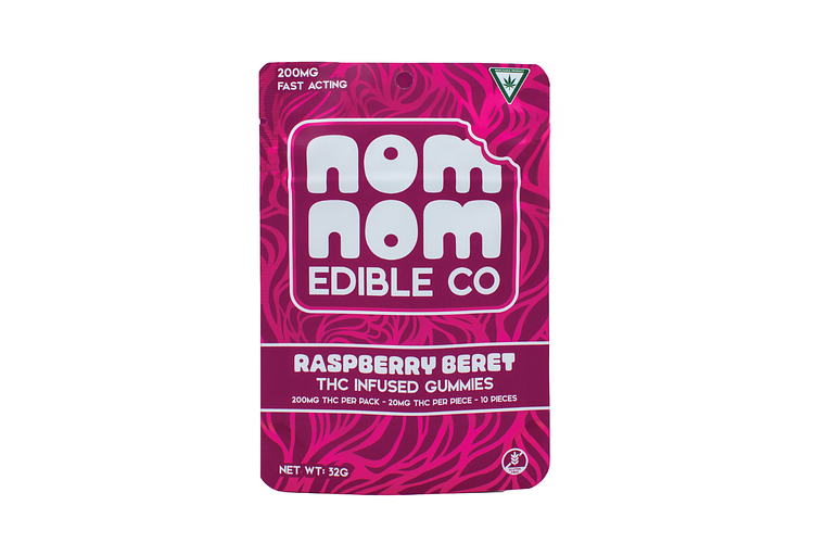Nom Nom Edibles | Raspberry Beret Distillate Gummies | 10x20mg | 200mg by Nom Nom Edible Co.