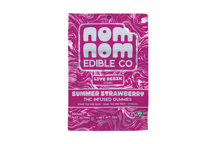 Nom Nom Edibles | Summer Strawberry Live Resin Gummies | 10x20mg | 200mg by Nom Nom Edibles