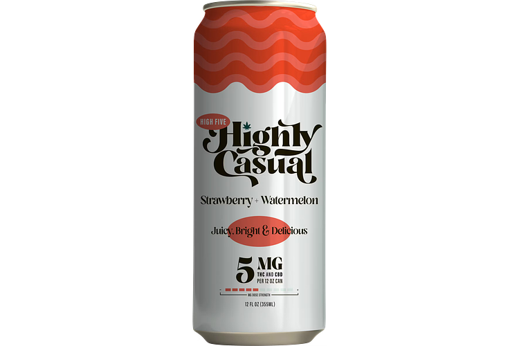 Highly Casual | High Five Strawberry Watermelon Seltzer Single Can | 1:1 THC:CBD | 5mg by Highly Casual