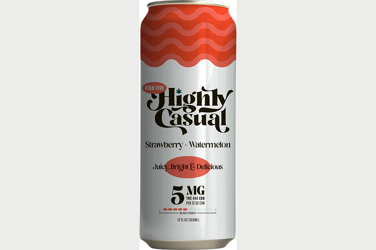 Highly Casual | High Five Strawberry Watermelon Seltzer Single Can | 1:1 THC:CBD | 5mg by Highly Casual