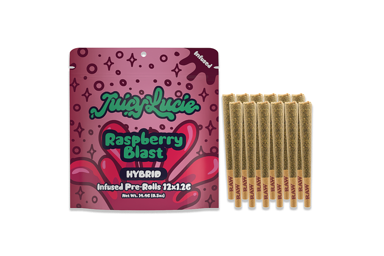 Raspberry Blast Infused Pre-Roll Pack | 12x1.2g | 14.4g by Juicy Lucie