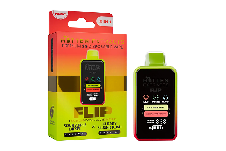 Sour Apple Diesel/Cherry Slushie Kush Flip 2-in-1 Disposable Vape | 2g by Mitten Extracts